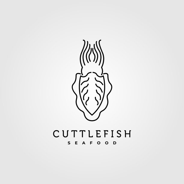 线条艺术墨鱼标志极简符号设计图片下载