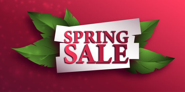 用绿叶做成的春季促销横幅。图片下载