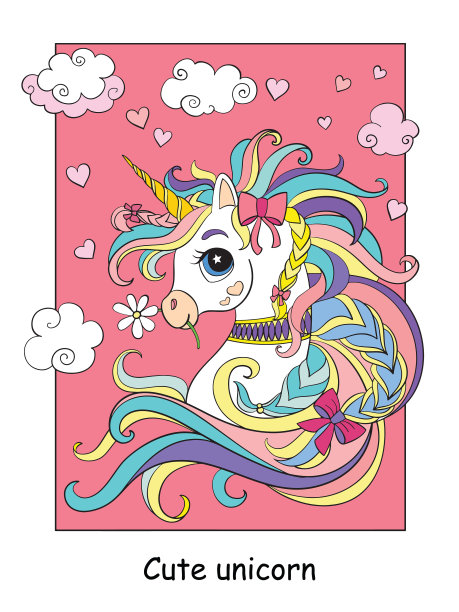 可爱浪漫的独角兽肖像色彩斑斓图片下载