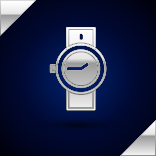 银色腕表图标孤立在深蓝色图片下载