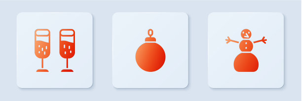 设置圣诞球、玻璃、香槟和雪人图片下载