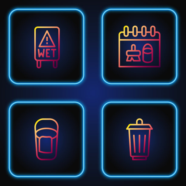 设定线垃圾桶桶与抹布湿地板和图片下载