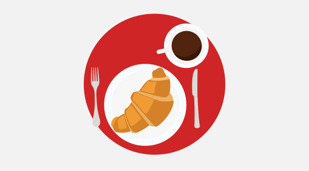 早餐，羊角面包餐具和咖啡图片下载