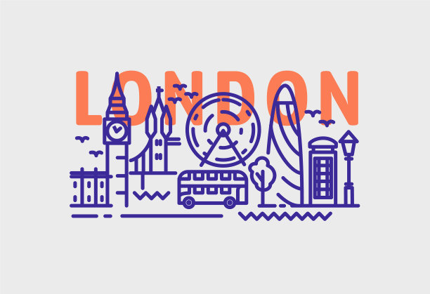 伦敦城的轮廓风格在白色图片下载