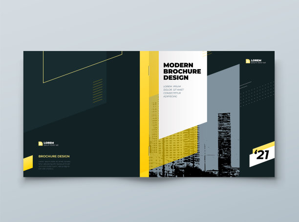 方形宣传册模板设计黑色和黄色图片下载