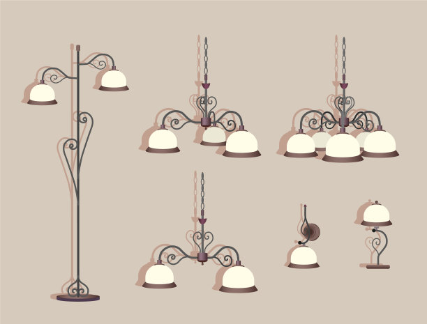 设置六个豪华灯与锻造枝形吊灯图片下载