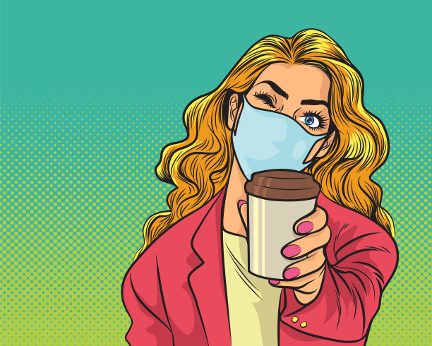 女人带着面具献上热饮图片下载