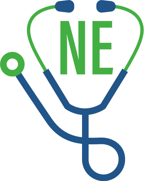 Ne字母标志设计带有听诊器图标图片下载