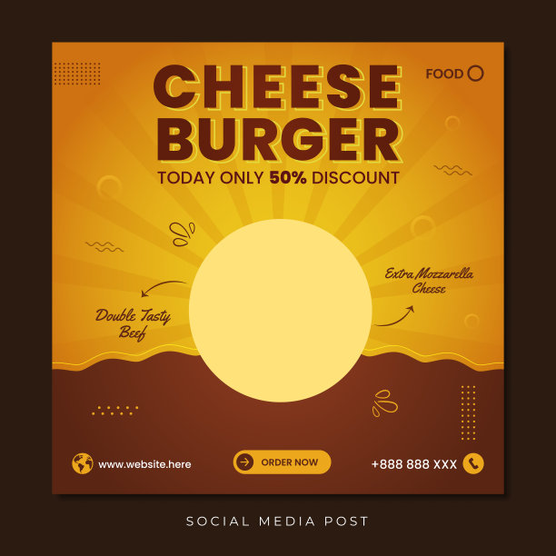 芝士汉堡社交媒体推广横幅模板图片下载