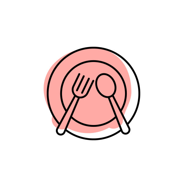 菜，服务，食物与颜色阴影矢量图标在酒店服务集图片下载