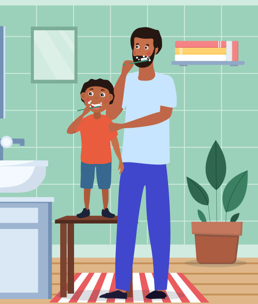 爸爸和他的儿子正在刷牙图片下载
