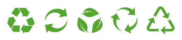 回收向量图标集。箭、心、叶是循环环保的绿色标志。圆形的角。图片下载