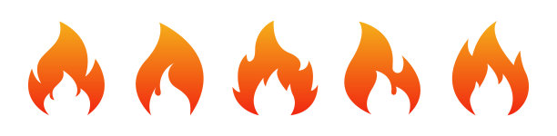火焰火焰图标设置。火标志设计模板。燃烧的迹象。图片下载