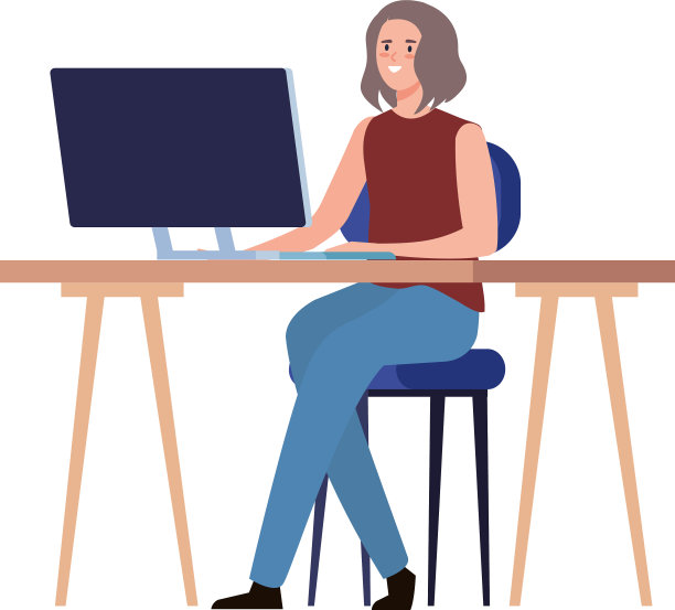 创造性的年轻女子使用桌面字符图片下载