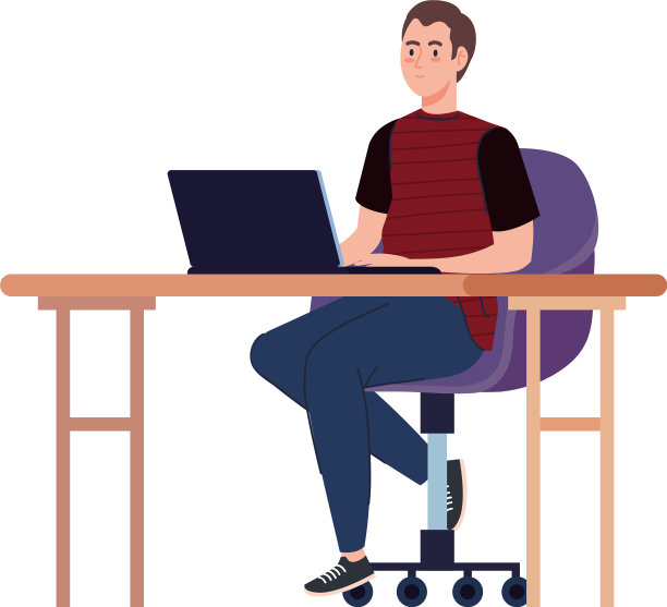 年轻男性自由职业者在办公桌上使用笔记本电脑图片下载