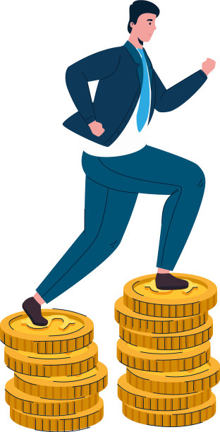 商人跑步在成堆的硬币现金钱图片下载