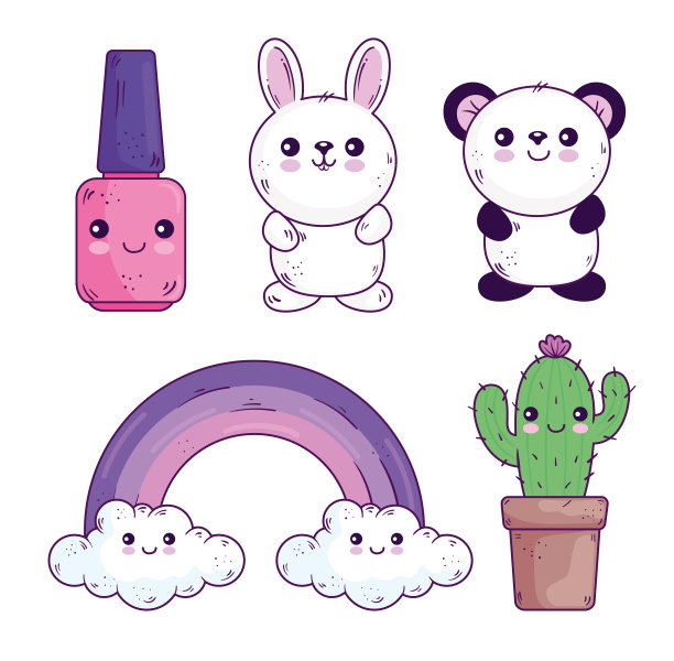 卡哇伊卡通符号套装设计图片下载