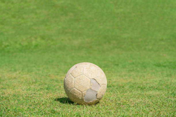 足球在足球场的绿色草地上。图片下载
