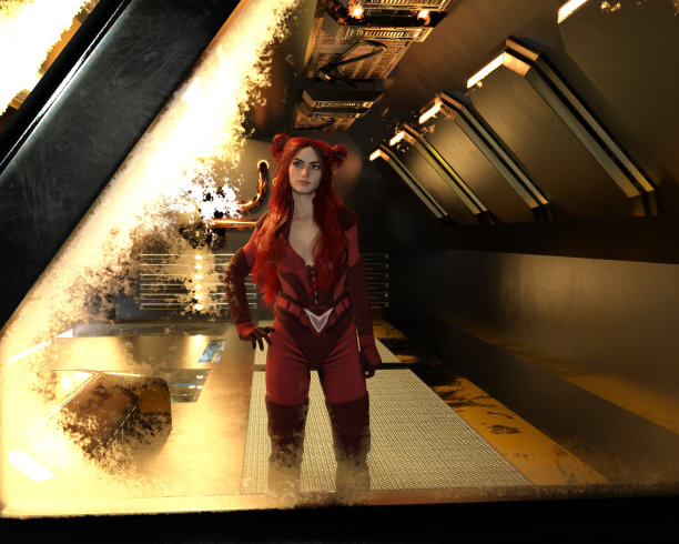 一个女人从宇宙飞船里透过窗户往外看的插图。图片下载