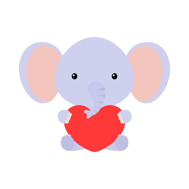 可爱有趣的大象与心在白色图片下载