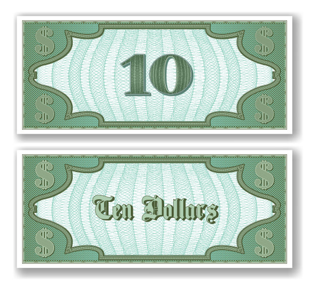 样品纸证书正面10美元图片下载