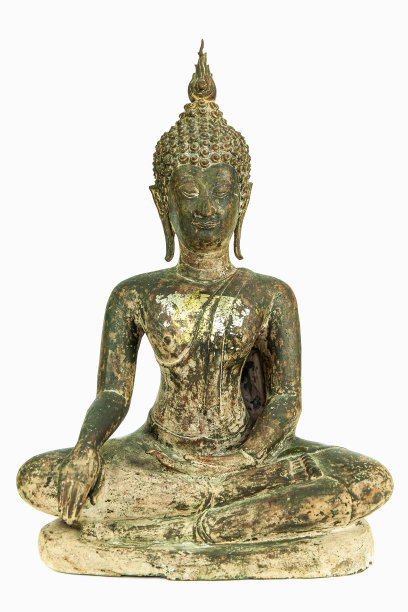 古代佛像正面金属佛像孤立在白色背景上图片下载