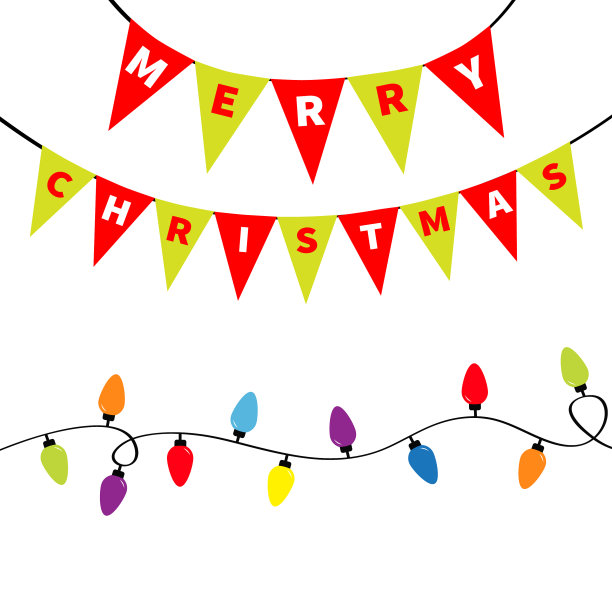 圣诞彩灯，彩旗，信件图片下载