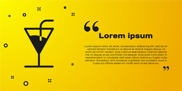 黑色鸡尾酒图标孤立在黄色背景图片下载