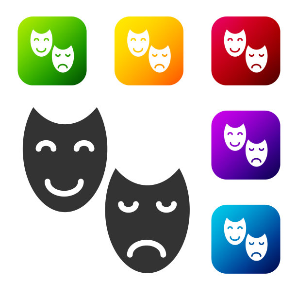 黑色喜剧和悲剧戏剧面具图标图片下载