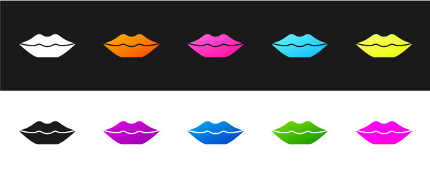 设置微笑的嘴唇图标隔离在黑色和白色图片下载