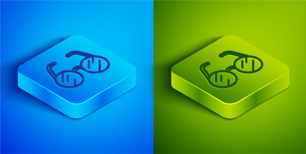 等距线眼镜图标孤立在蓝色图片下载