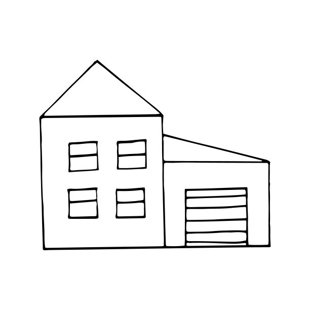 房屋涂鸦风格的装饰图标。手绘，北欧，斯堪的纳维亚语。向量,极简主义,单色。贴纸、海报、名片。建筑。图片下载