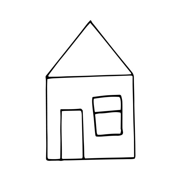 房屋涂鸦风格的装饰图标。手绘，北欧，斯堪的纳维亚语。向量,极简主义,单色。贴纸、海报、名片。建筑。图片下载