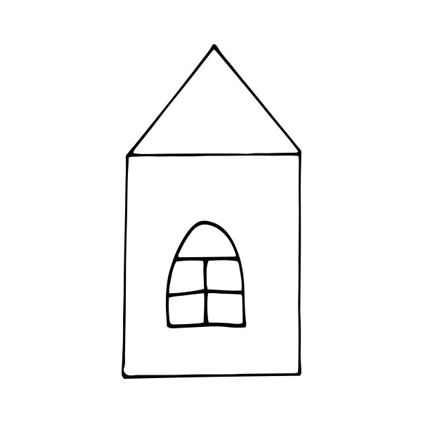 房屋涂鸦风格的装饰图标。手绘，北欧，斯堪的纳维亚语。向量,极简主义,单色。贴纸、海报、名片。建筑。图片下载