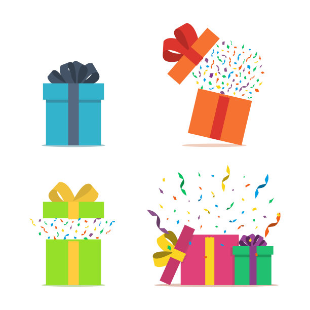 设置礼盒打开礼盒与五彩纸屑图片下载