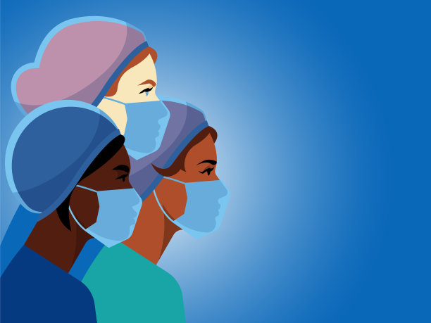 身穿防护服、戴面罩的多民族护士。图片下载