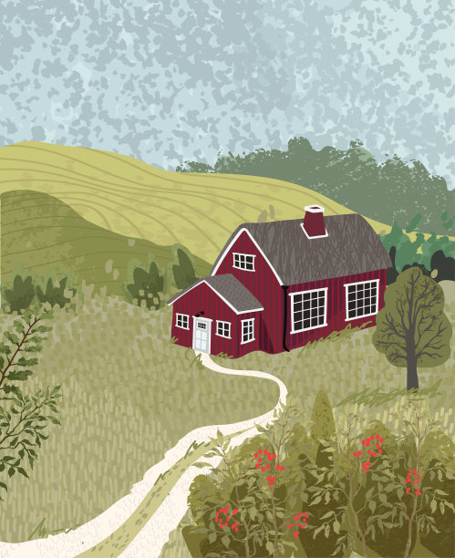 自然景观和斯堪的纳维亚风格的房子图片下载