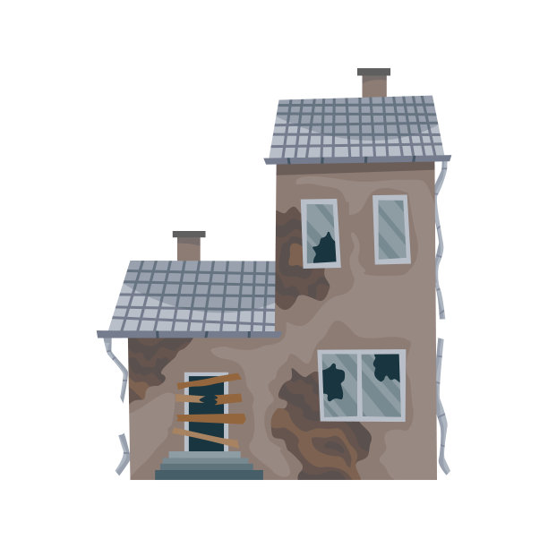 旧的风化的房子或住宅。破旧的废弃房屋。破旧的老建筑，破损的屋顶，破旧的墙壁和外观。孤立的被忽视的财产图片下载