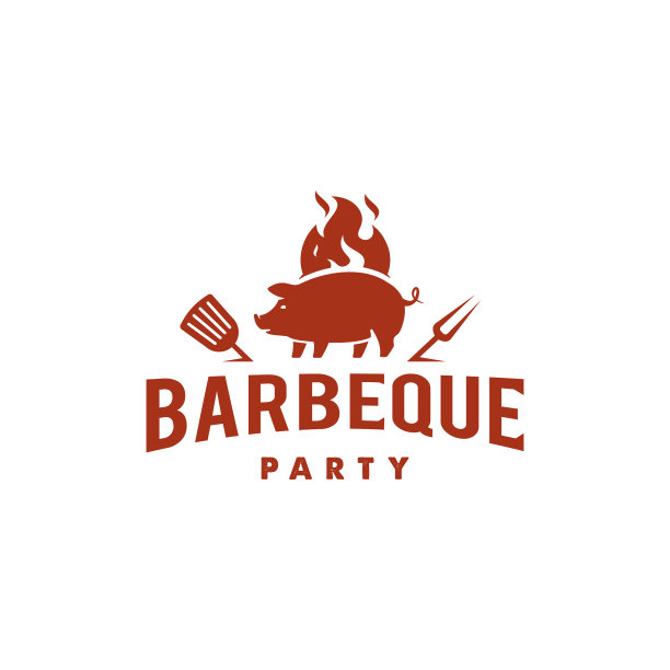 猪和火标志烧烤邀请派对图片下载