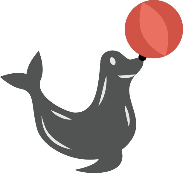 海小牛与球概念，水动物展示矢量颜色图标设计，马戏团和游乐园的东西在白色背景，图片下载