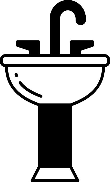 双龙头概念矢量字形图标设计脸盆，手洗浴室设施在白色背景，水管工和卫生业务标志图片下载