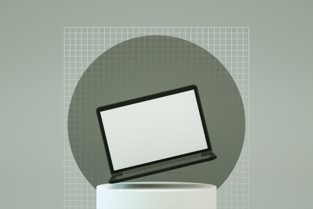 黑屏笔记本电脑与网格背景，最小的技术概念图片下载