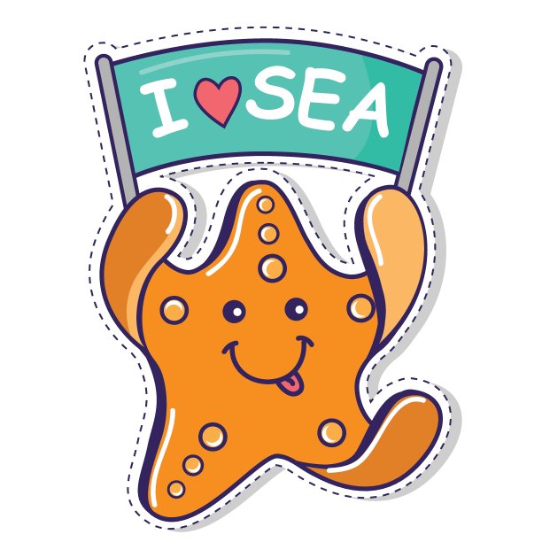 矢量孤立贴纸与有趣的海星图片下载