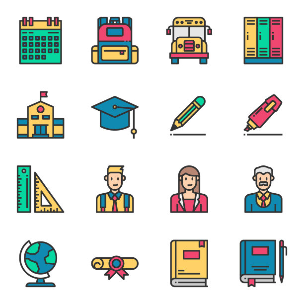 教育回到学校图标矢量插图图片下载