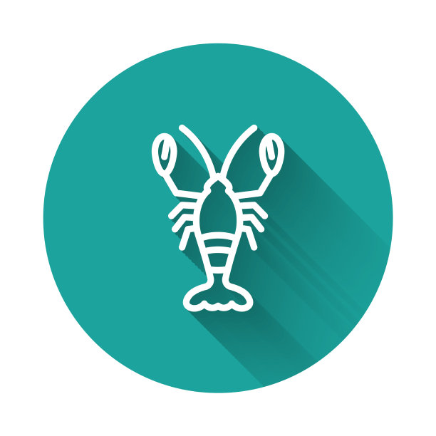 白色线龙虾图标孤立与长影子图片下载