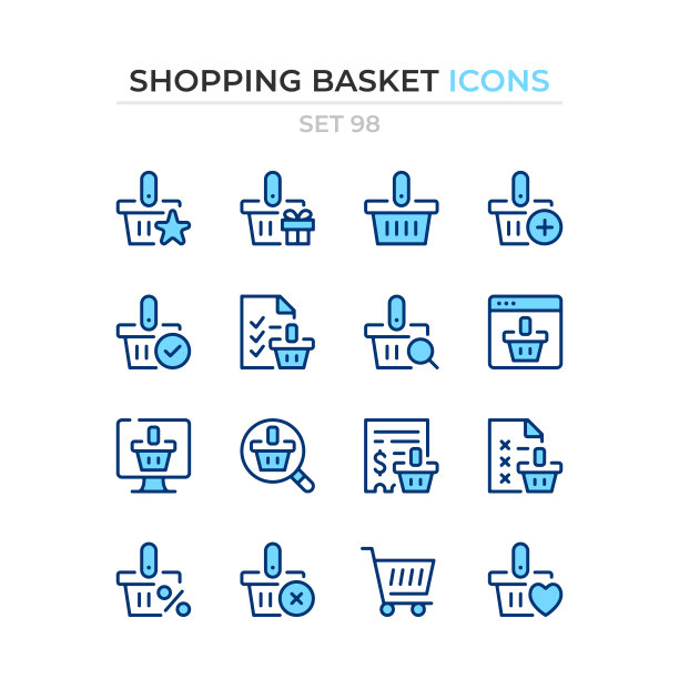 购物篮图标。向量线图标集。优质的质量。简单的细线设计。现代轮廓符号收藏、象形文字。图片下载