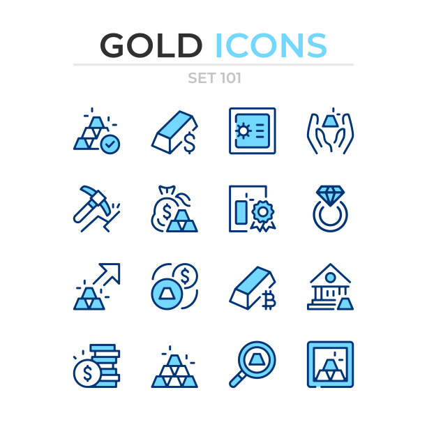 黄金的图标。向量线图标集。优质的质量。简单的细线设计。现代轮廓符号收藏、象形文字。图片下载