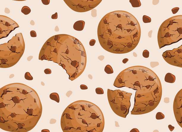 简单可爱的饼干平面矢量无缝模式。矢量图图片下载