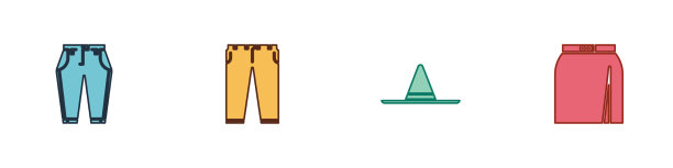 设置裤子园丁工人帽子和裙子图标图片下载