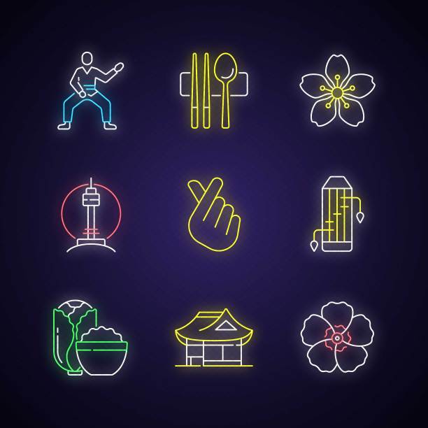 韩国文化霓虹灯图标集图片下载